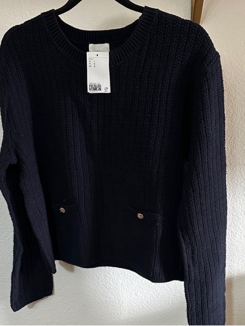 H&M NEW Women's Large Pointelle-Knit Sweater in black. - Picture 2 of 9